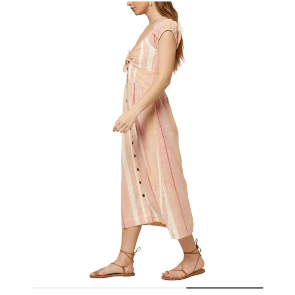 O'Neill Women’s/ Juniors Elijah Tie-Front Textured Striped Midi Dress - Picture 10 of 10